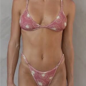 LOKAHI Pink Floral Bikini Top and Bottom